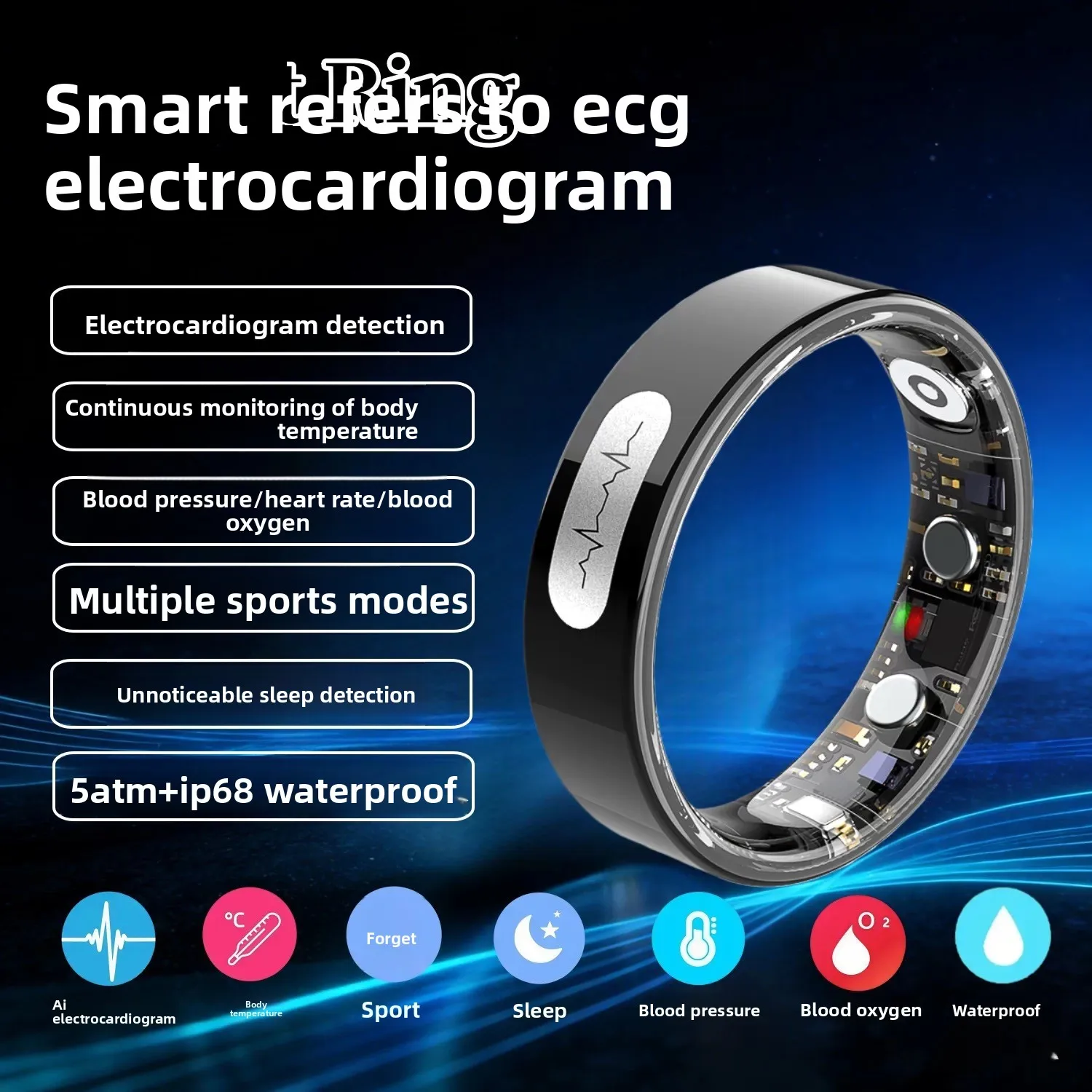 Daily Fitness Smart Ring, Activity Pedometer, Real-time Heart Rate and Sleep Data Tracking Accessory Tool
