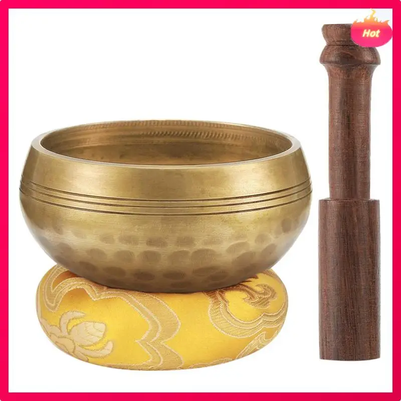 متعددة 2 مجموعة 3.2 بوصة وعاء الموسيقى التبتية زن التأمل اليوغا التأمل السلطانية عصا خشبية وسادة