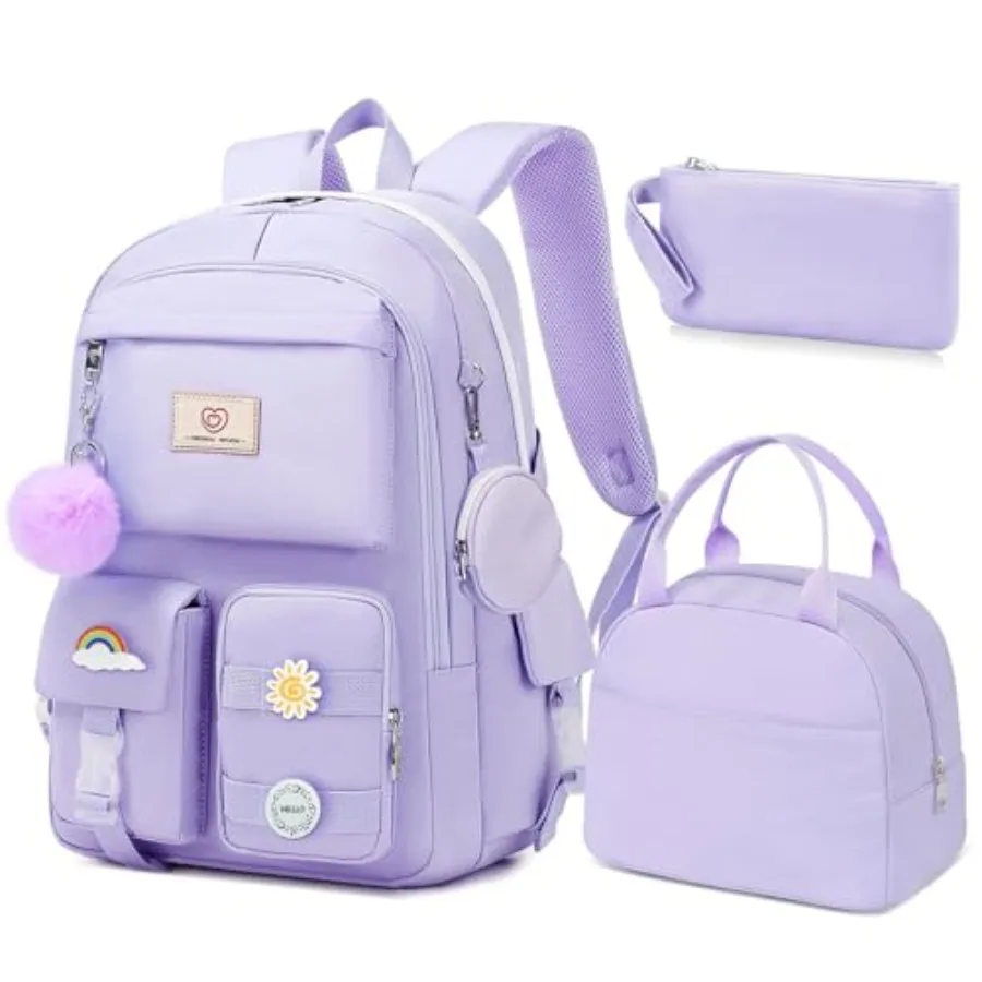 

School Backpack For Girls - 6pcs Cute Girls Backpack With Lunch Box Set For Teens Women College Middle High School - 18″ School