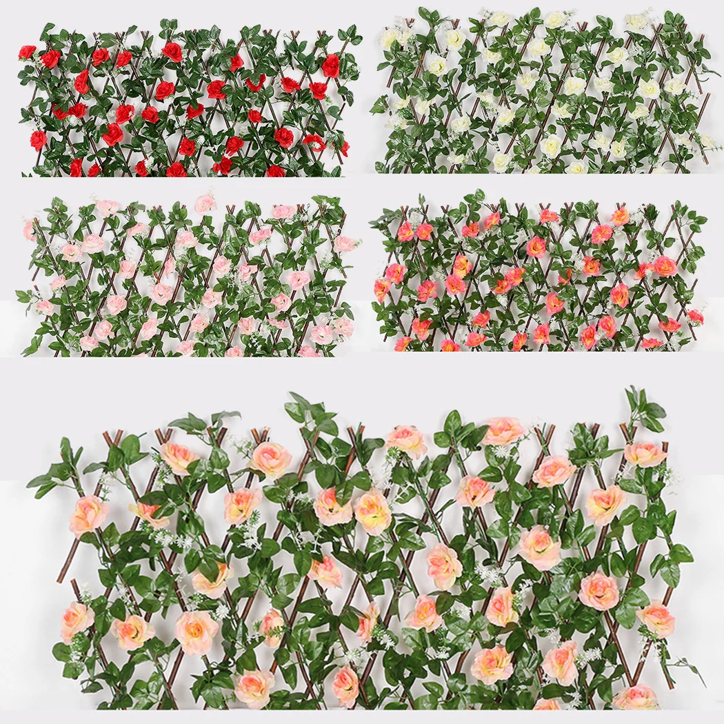 

5 Types Garden Fence Hedge With Artificial Flower Leaves Garden Decoration Screening Expanding Trellis Privacy Screen