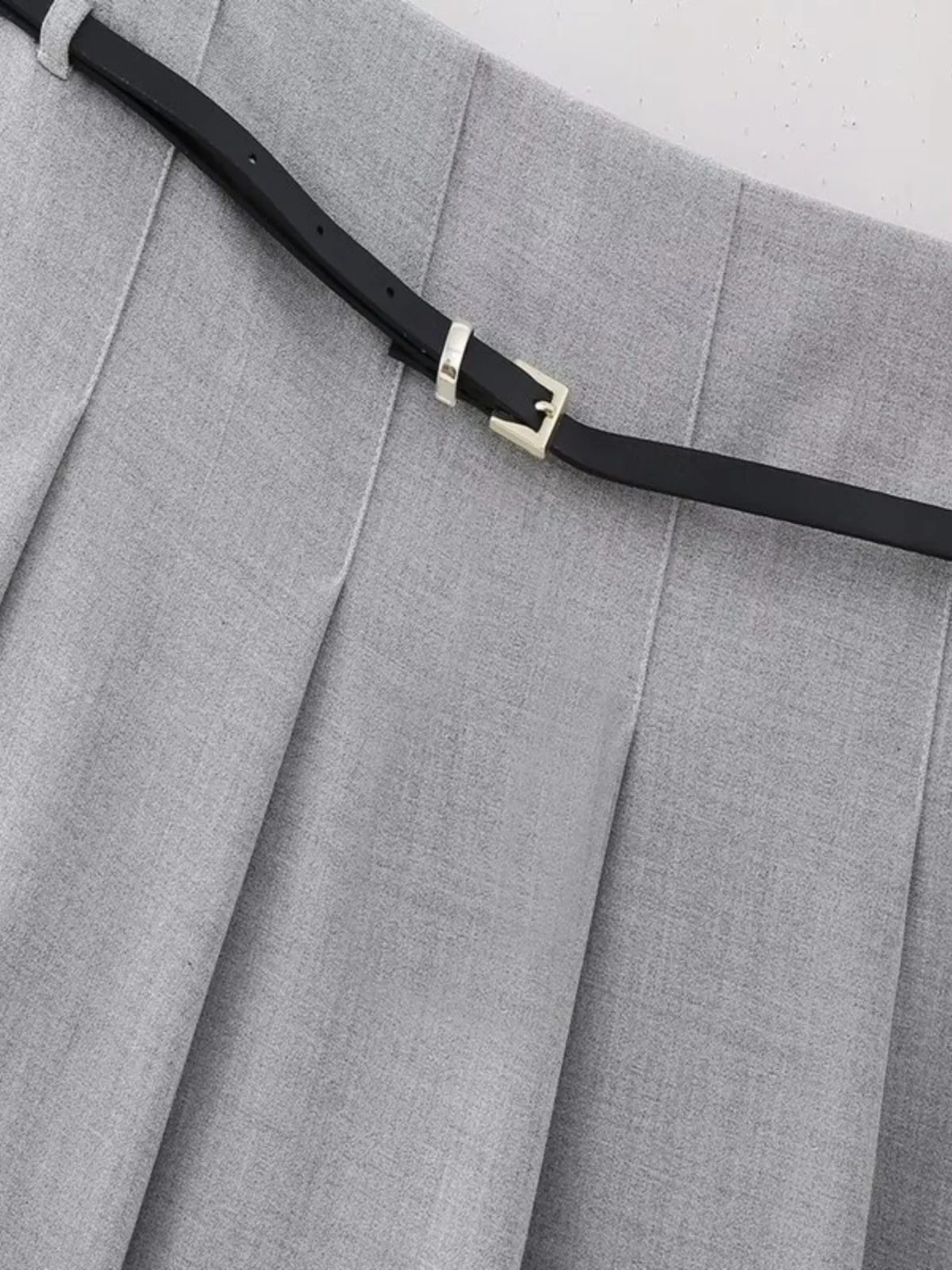 Plones Falda de Cintura Alta Versátiles y Adeazantes para Mujer, Primavera 2024, con Cinturón, Pliegues Anchos, Estilo ...