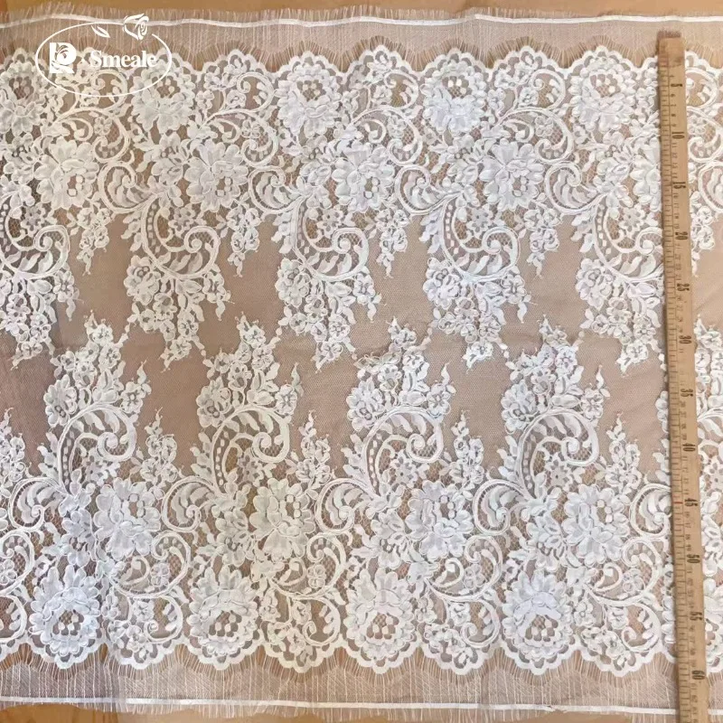 300 cm x 61 cm. Kordelstickerei-Wimpernspitzenbesatz. Großer Blumenspitzenstoff. Couture Braut Hochzeit DIY Nähzubehör – Detail 7