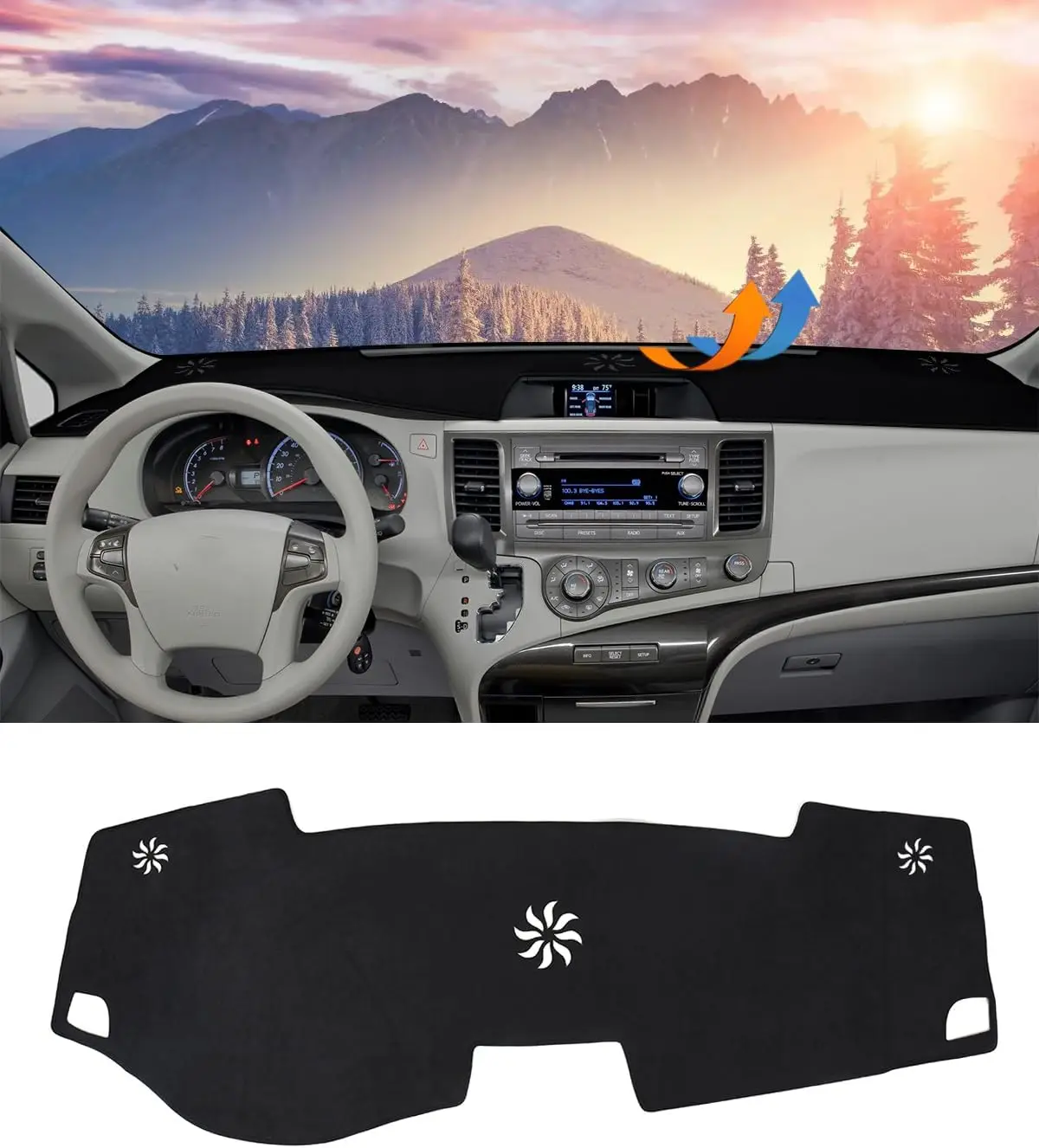 Dash Cover for Toyota Sienna 2011-2014 Accessories Black Flannel Dashboard Cover Mat Car Dashboard UV Sun Protection