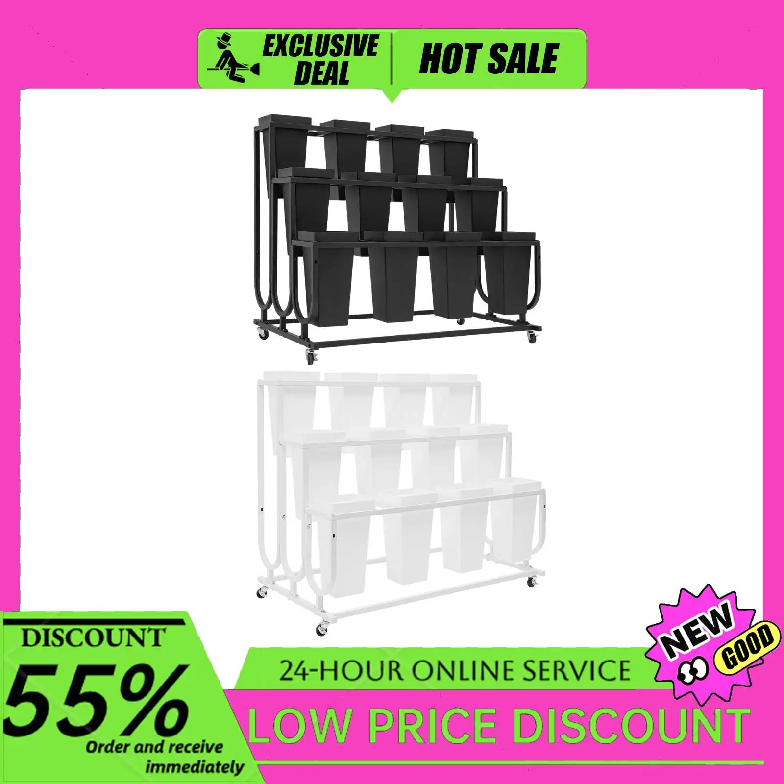3-Tier Metal Flower Display Stand Movable Plant Stand Floorstanding Flower Rack for Home/Flower Shop/Wedding/Exhibition