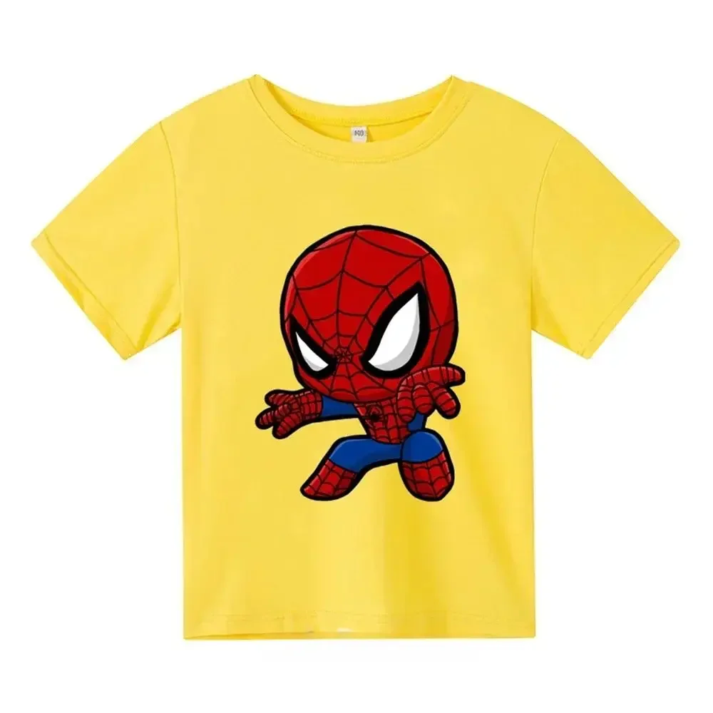 2024 Spiderman Cartoon Printed Children T-shirt Kid Boy Girl Clothing 3-14 Years Summer Short Sleeved Cotton Tshirt Top Baby Tee