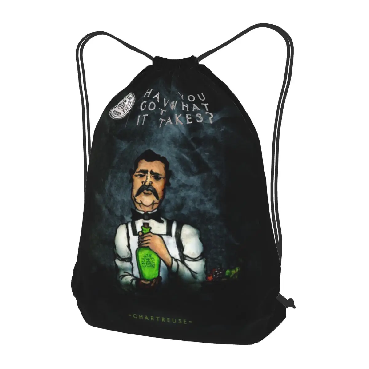 

Green Chartreuse Bottle Oil Painting Drink Backpacks Fashion Drawstring Bags Storage Bag Book Bags for Man Woman School