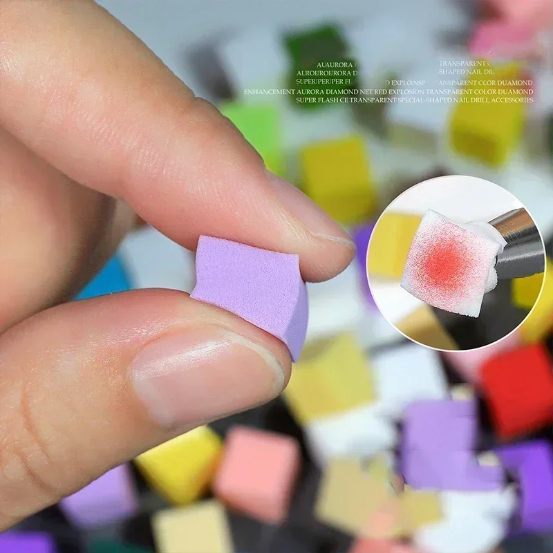 1cm Colourful Mini Square Cosmetic Sponge Makeup Powder Puff Wet Dry Makeup Manicure Gradient Sponge Nail Tools