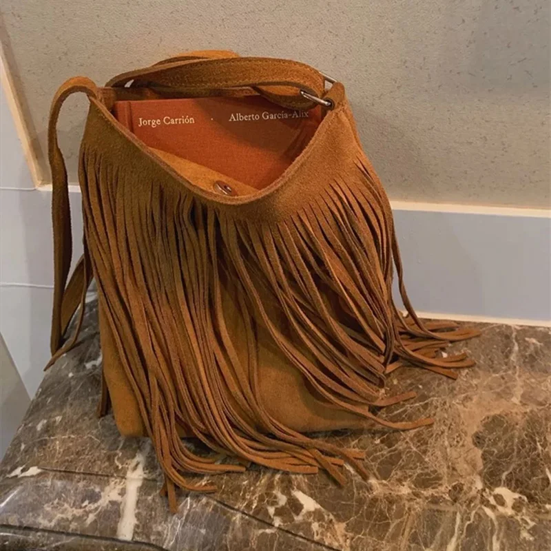 Small Bohemian Bag Fringe Tassel Bags Women\'s Handbags Frosted PU Leather Purse Vintage Women Shoulder Crossbody Messenger Bag