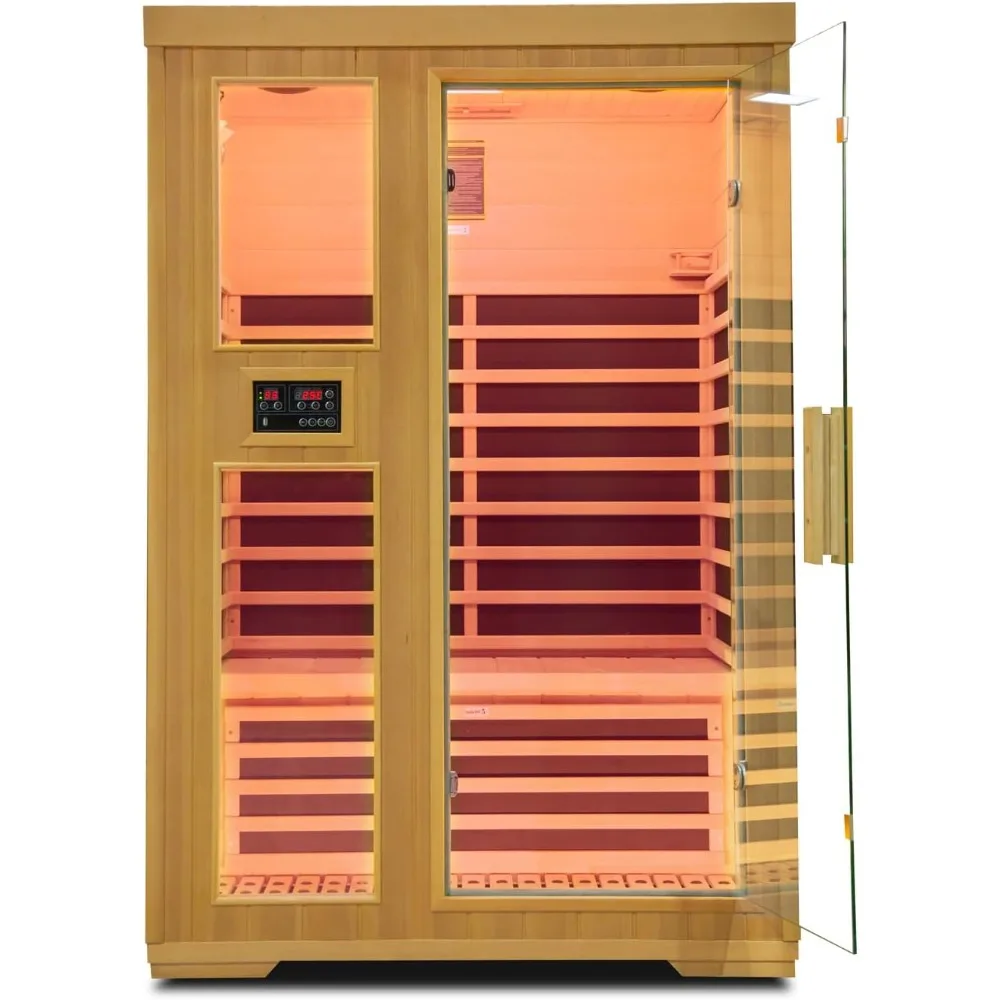 

2 Person Far Infrared Indoor Sauna Room,1850w Carbon Canadian Hemlock Wooden Dry Sauna with Dual Control Panel-MP3 Controller