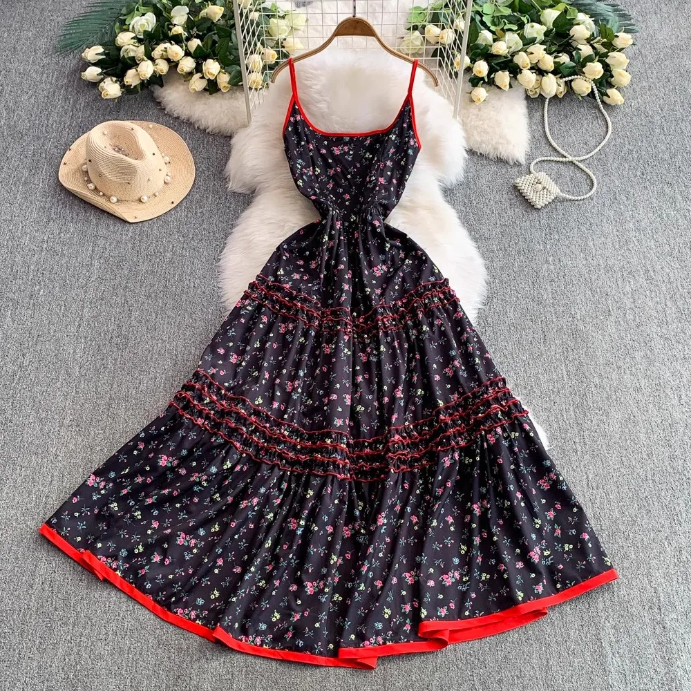 

Floral Printed Strapped Dress Women Summer Vacation Sleeveless Elegant Clothing Lady Streetwear Chic Vestidos Bodycon