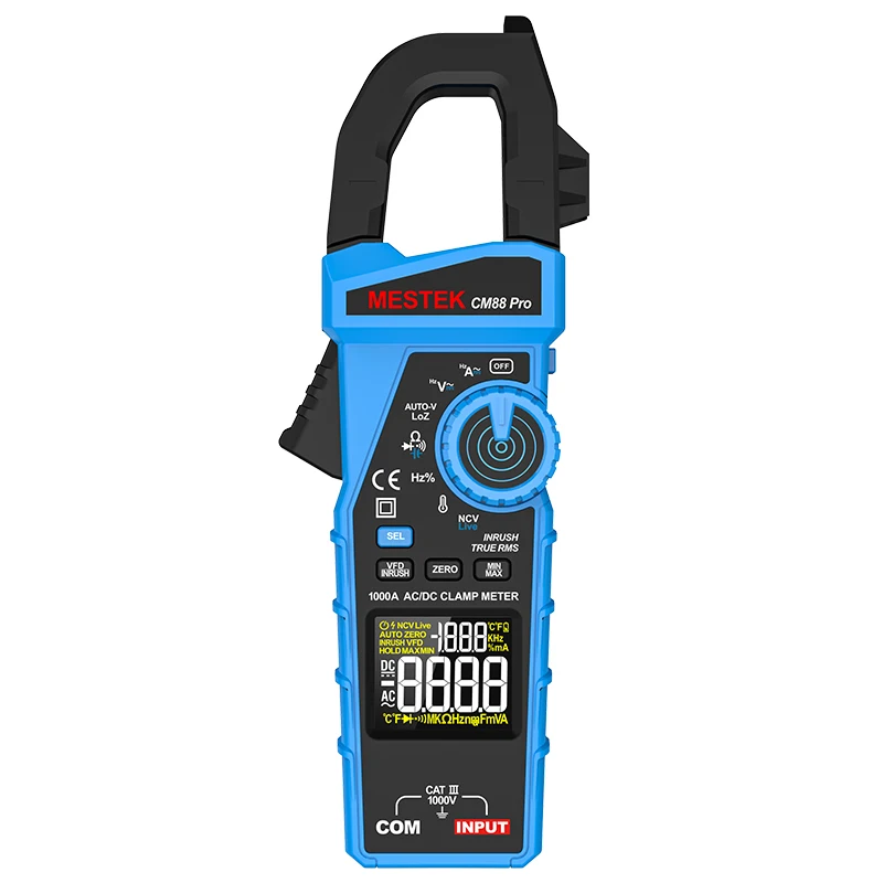 

1000A True RMS Цифровые клещи 1000 В переменного и постоянного тока Автоматическое распознавание напряжения NCV Амперметр Емкость Температура Ом Гц Тестер 30 мм Большая челюсть