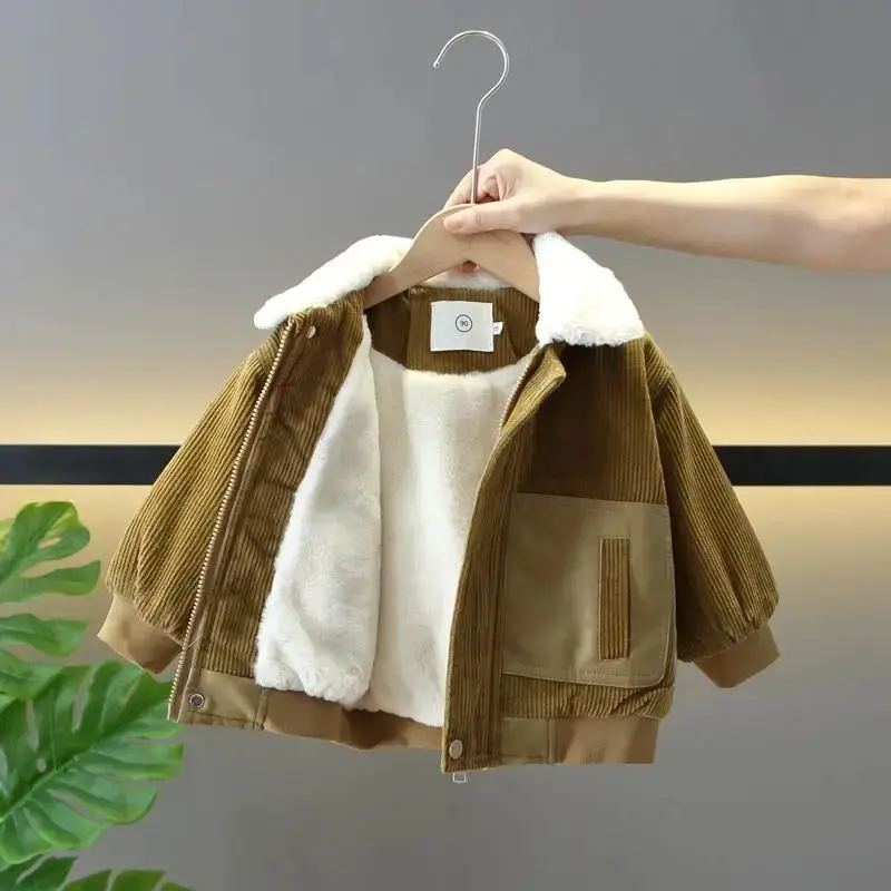 

Boys Jacket Autumn/Winter New Collection Children's Plush Thick Warm Zipper Coat 90-140cm