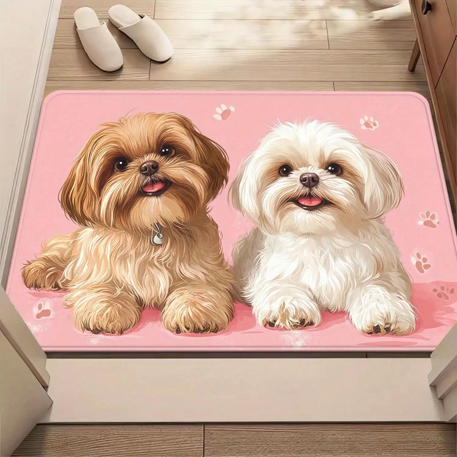 1pc Of Flannel Doormat Suitable For Outdoor And Indoor Use, Perfect As A Souvenir Or Holiday Gift. It Features A Cute Shih Tzu Design With An Adorable Dog