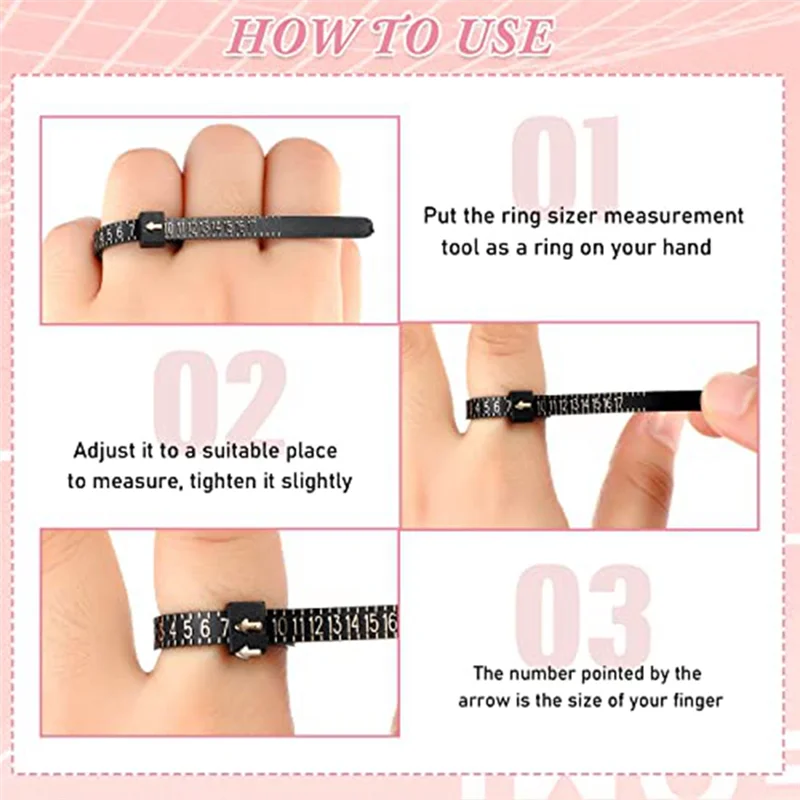 

Y02A100 Pack Reusable Finger Size Gauge Measure Ring Sizer Plastic US Ring Measurement Tool White and Black