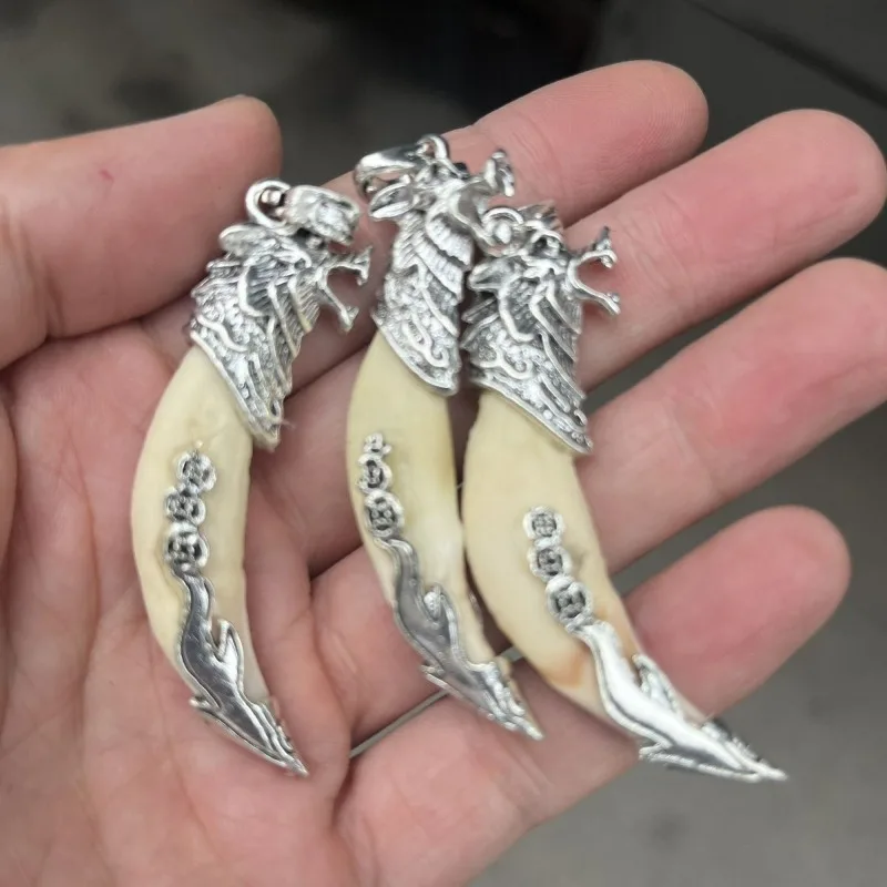 Vintage Wolf King Fang Necklace, Retro Primitive Style, Unique Bold Pendant Jewelry