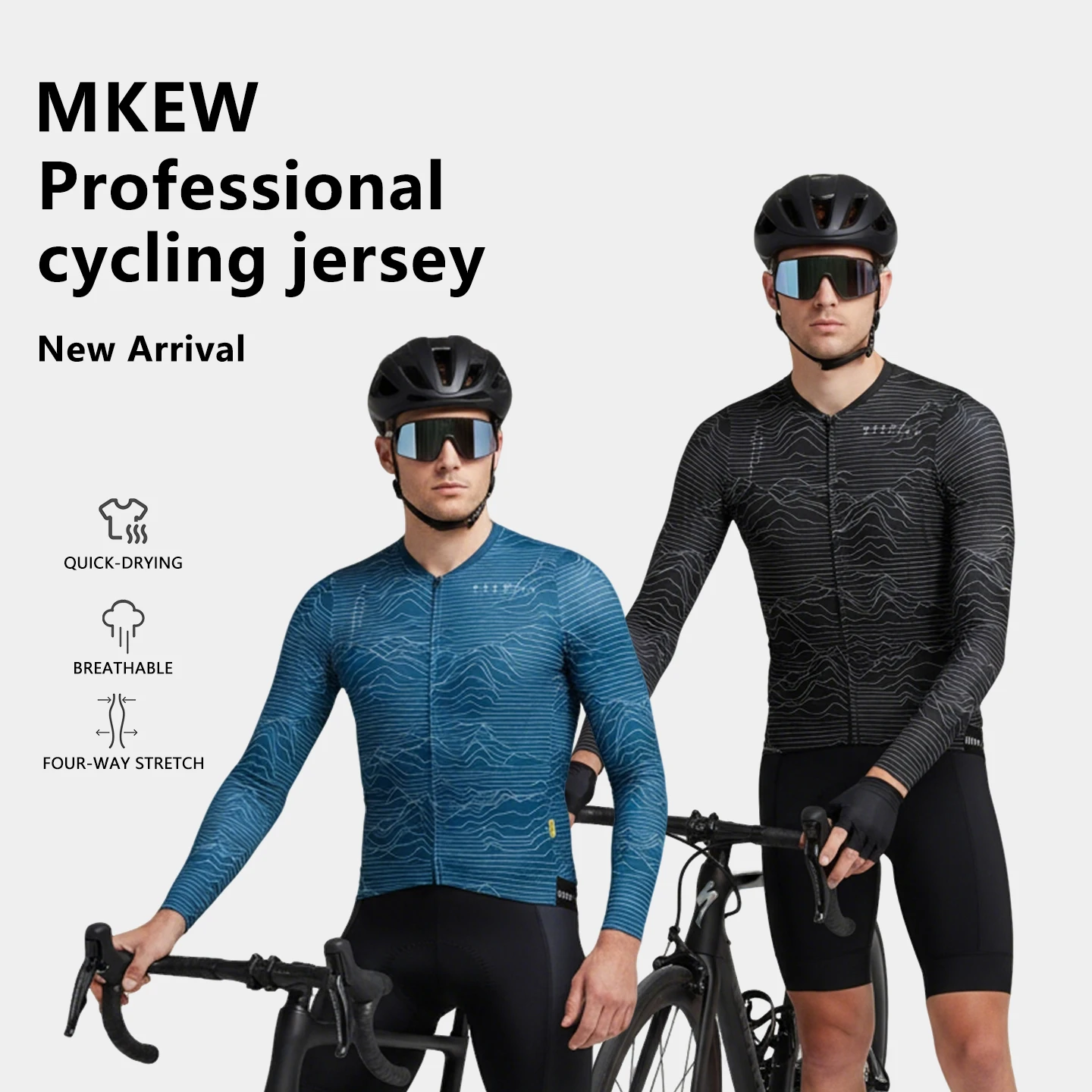 

Мужская летняя велосипедная майка MKEW с длинным рукавом: быстросохнущая, дышащая, легкая, удобная, для шоссейных гонок