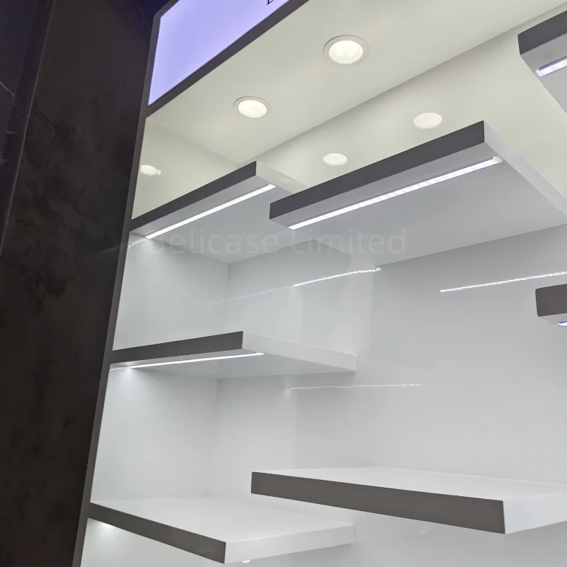 customized.Modern Cosmetics Shop Wooden Display Cabinet with Led Light Perfume Display Stand Furniture Perfume Displays Showcase