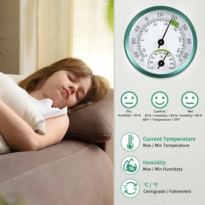 Termómetro higrómetro de medida automática montado en la pared para oficina en casa medidor de humedad y temperatura de acero inoxidable 2 en 1