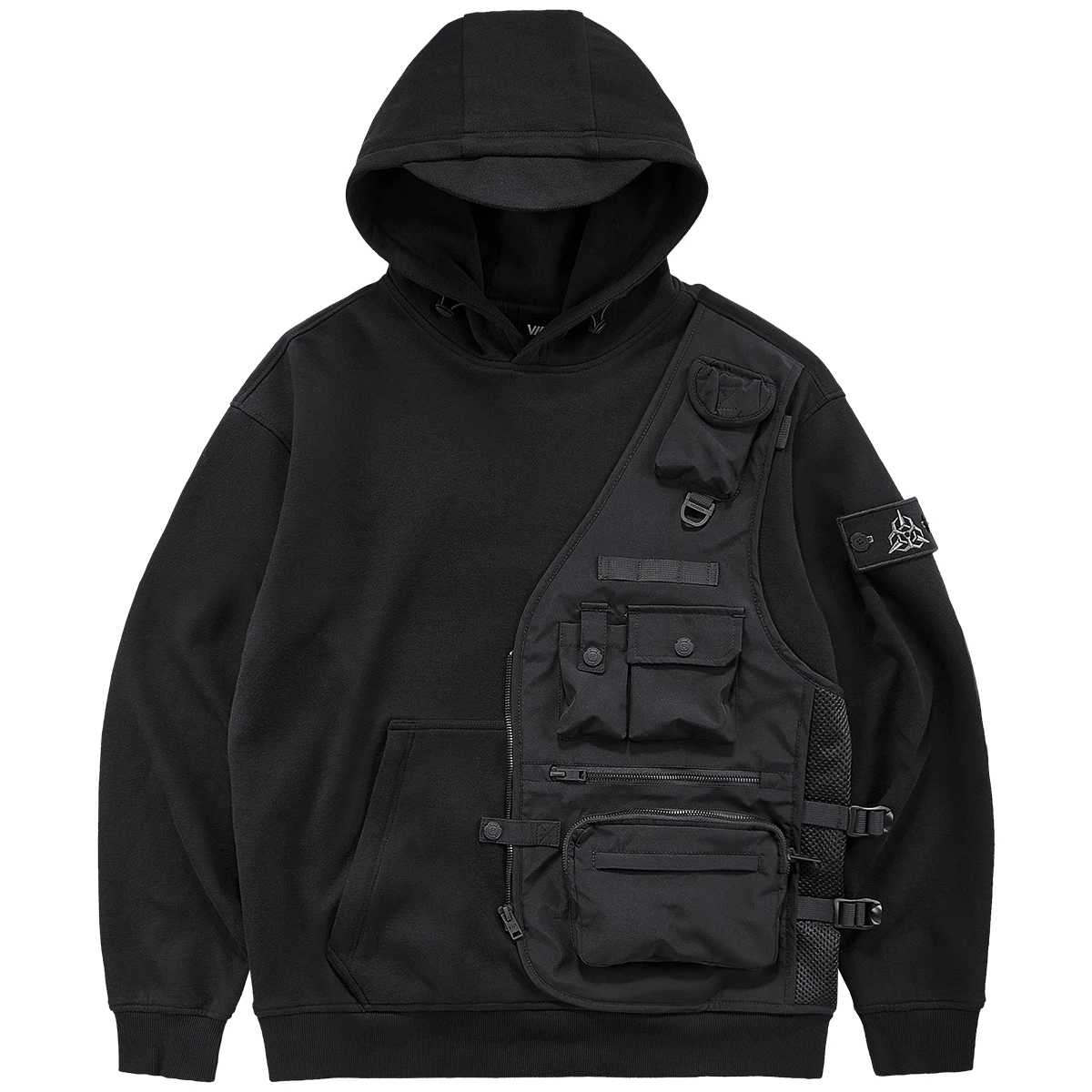 

Men's Cyber Punk Techwear Hoodies With Functional Pockets High Street Mechanical Tactical Cargo Sweatshirt Hooded Pullover Tops