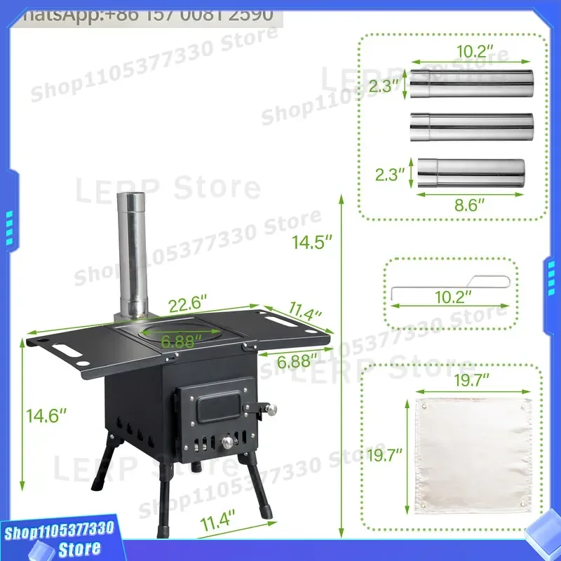 Modern Powder Coated Metal Outdoor Barbecue Charcoal Grill Folding Portable Black Camping Wood Stove with Chimney