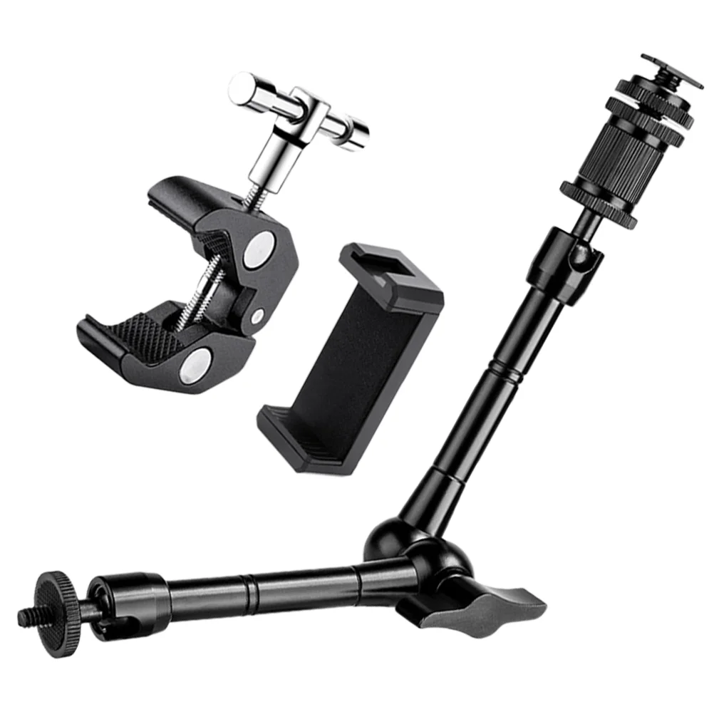 Cell Phone Stand 11-inch Hand Arm Combination Monitor Gimbal Bracket Clip Holder for Car Mobile Large Desk Black