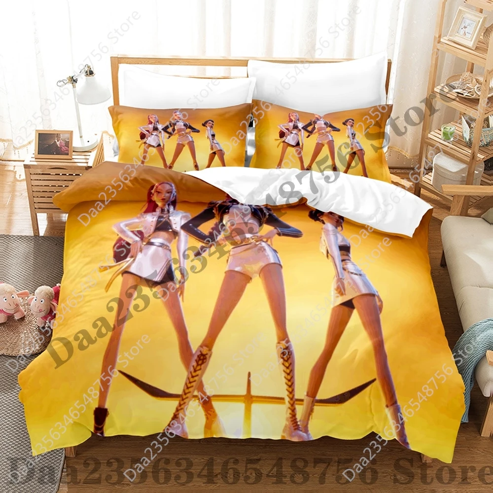 Kpop شيطان الصيادين طقم سرير واحد التوأم كامل الملكة الملك الحجم طقم سرير غرفة نوم الكبار غطاء لحاف مجموعات رومي ميرا زوي غطاء سرير