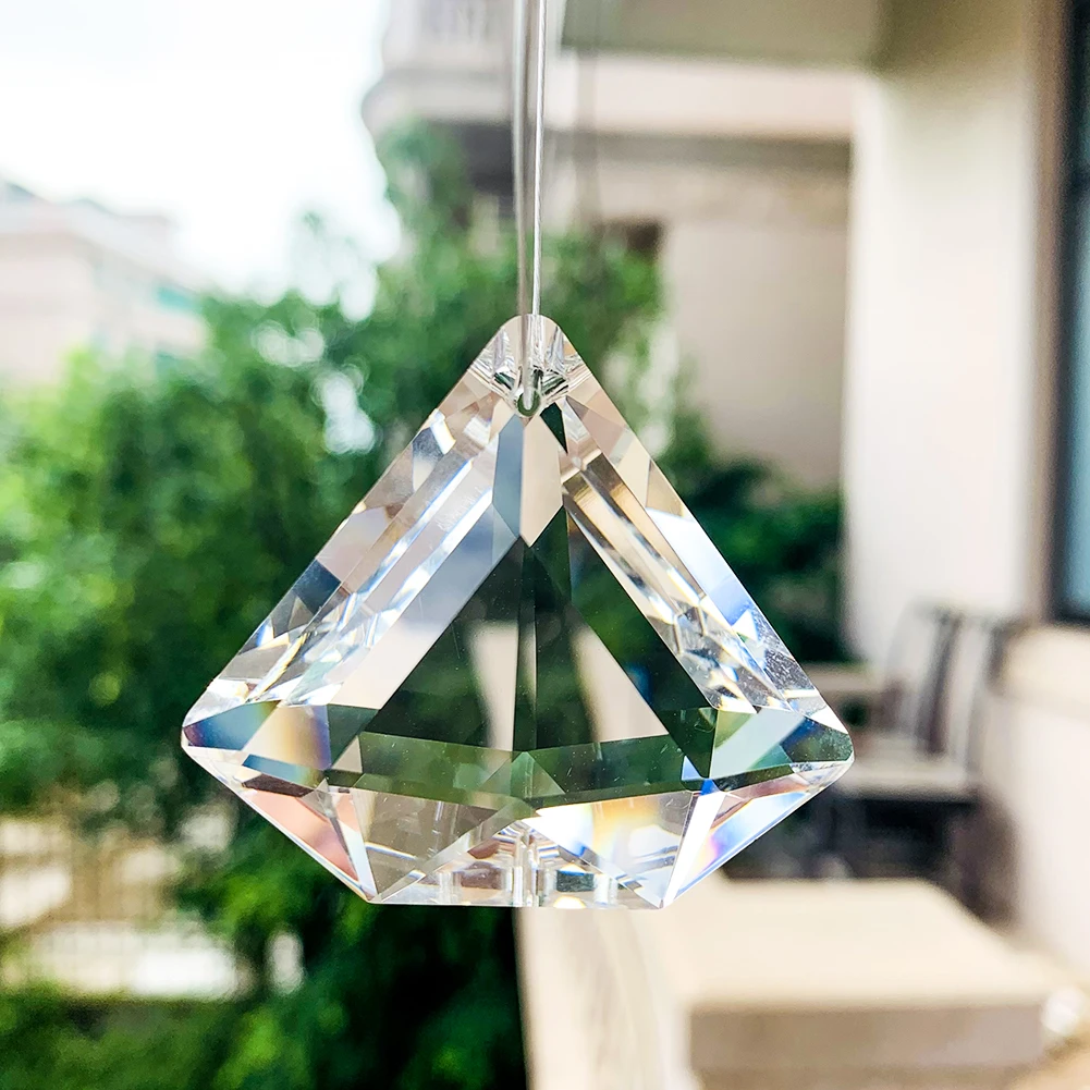 Triangle Conical Flat Diamond Crystal Faceted Prism Glass Ceiling Chandelier Pendant Wedding Streamer Sun Catcher Hanging Decor