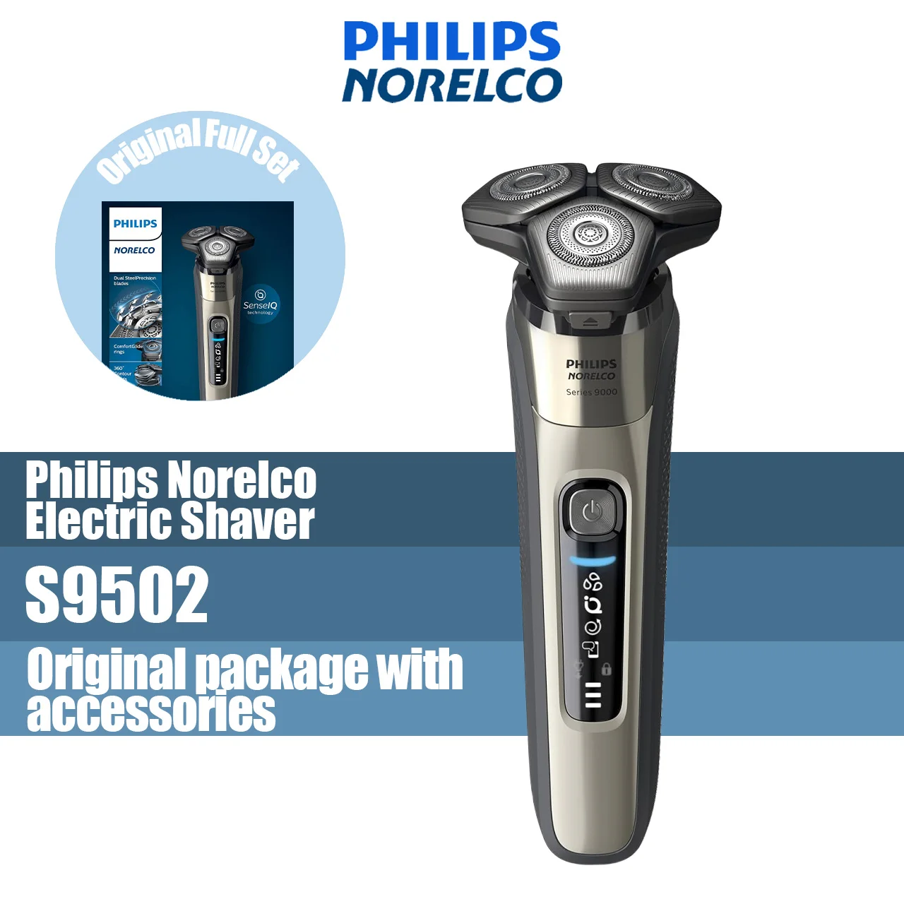 Philips Norelco Wet & Dry Shaver Series 9400 S9502 Electric Shavers for men with Trimmer