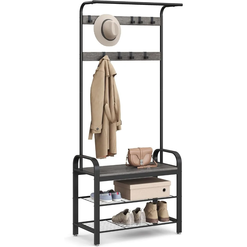 

Coat Rack, Hall Tree with Shoe Bench for Entryway, Entryway Bench with Coat Rack, 4-in-1, with 9 Removable Hooks, a Hang