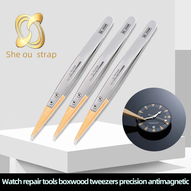 Watch Repair Tools, Boxwood Tweezers Insulation Does Not Damage Parts Watch Tools ，27 Point Tweezers  Precision Demagnetization