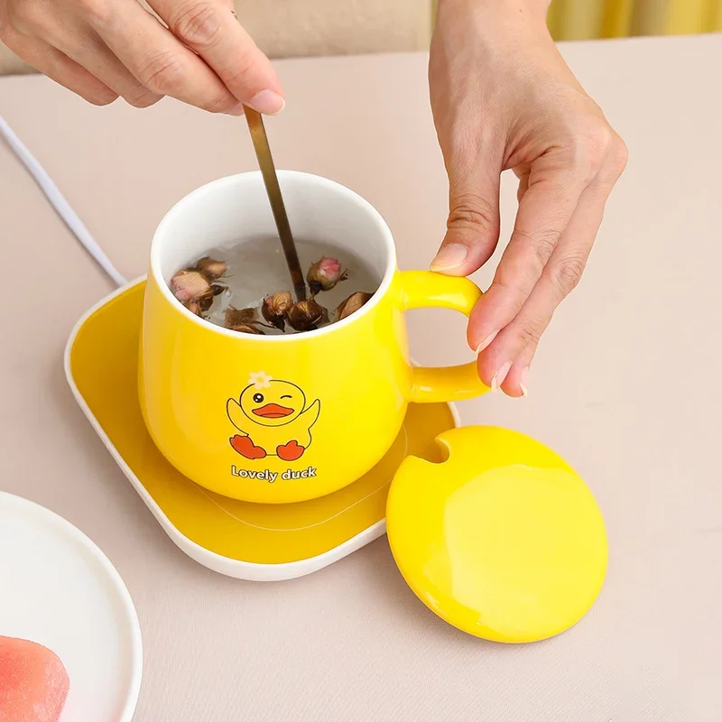 Yellow Duck Warm Cup Gift Box with 55 ℃ Constant Temperature Cup Ceramic Cup Heat Cushion Set