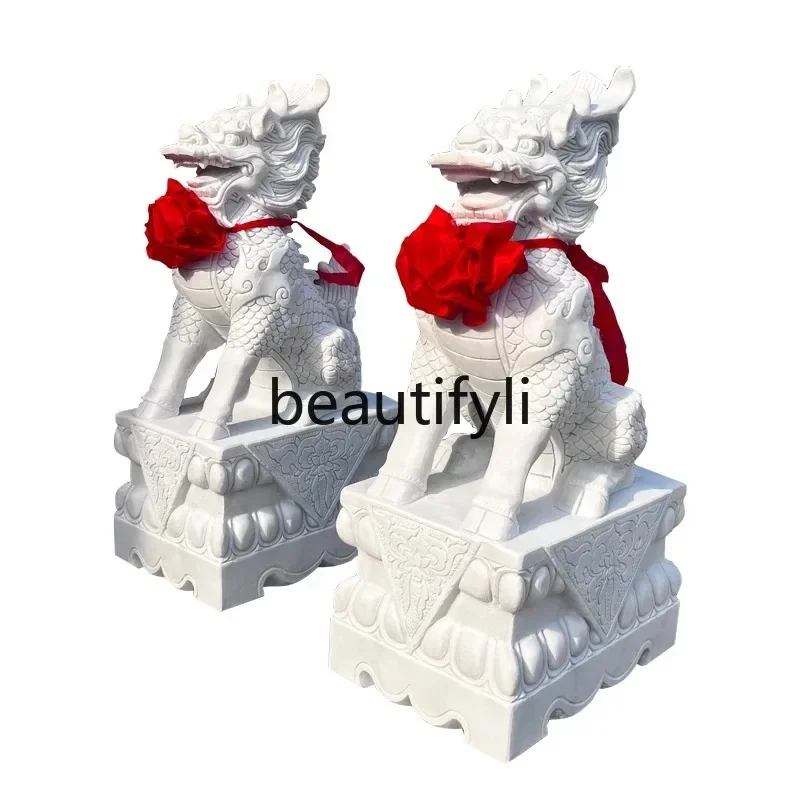 Stone unicorn pair of white marble bluestone sunset red, courtyard hotel villa entrance home