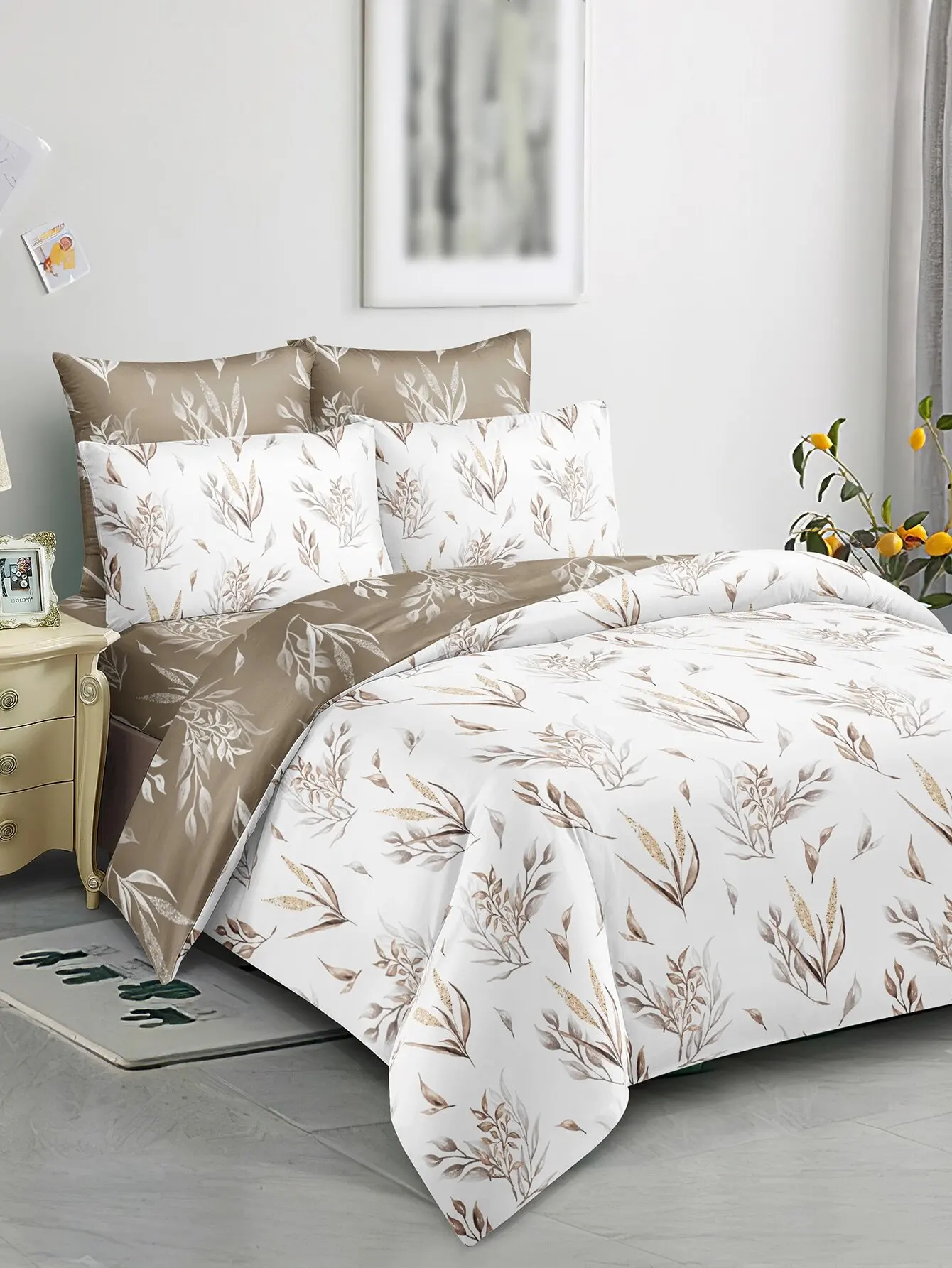 

Комплект постельного белья из 3 предметов с принтом растительных листьев, мягкий микрофибровый пододеяльник и наволочки