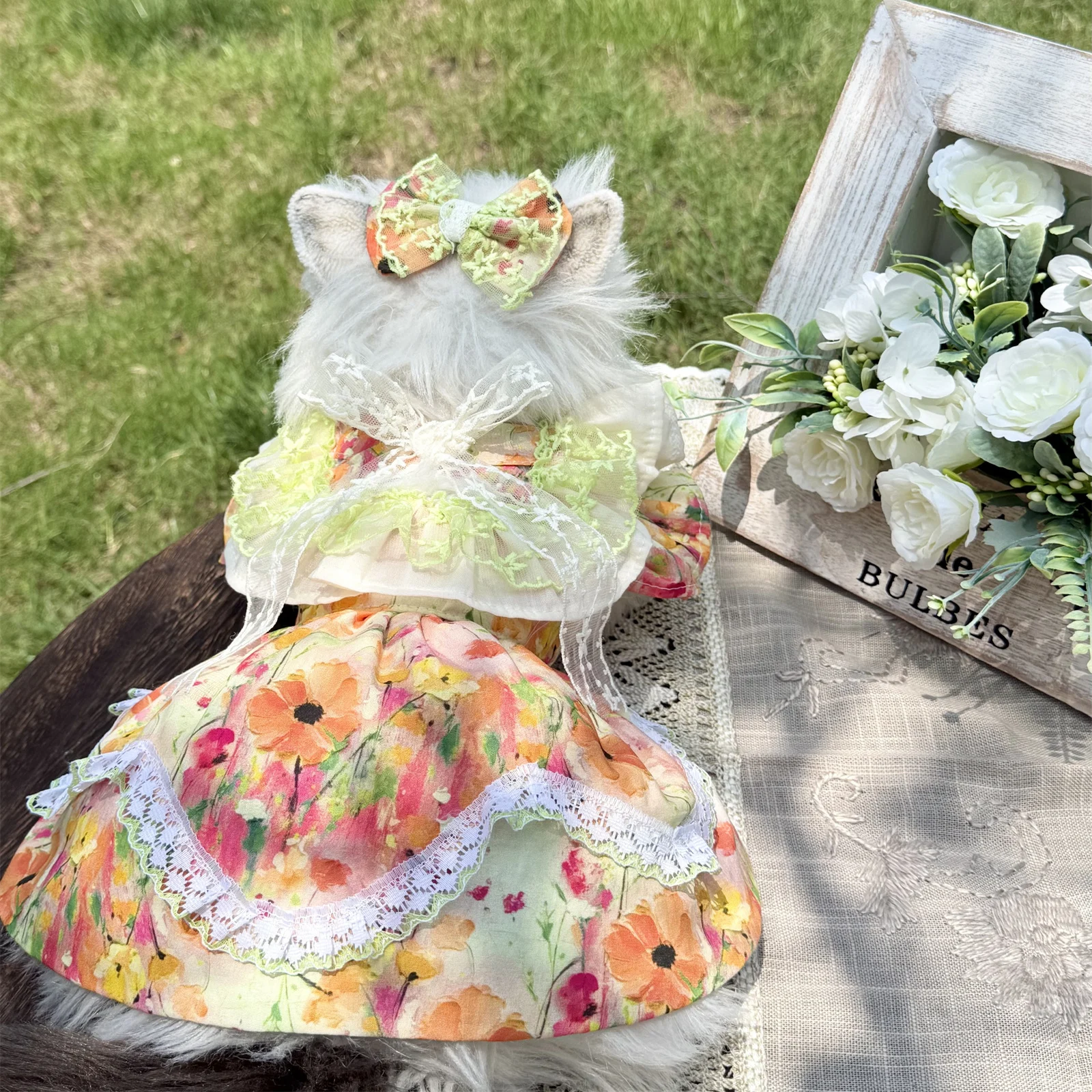 

Pure Cotton Handmade Pet Dog Clothes Summer Orange Flower Print Bow Dresses for Small Medium Dog Chihuahua Puppy Dog Home Wear