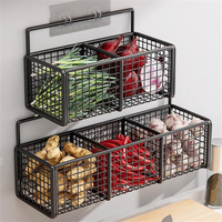 Onion Gginger Garlic Kitchen Shelf Wall Hanging Condiments Spice Vegetable Fruit Storage Rack Wall Drain Basket Punch-Free