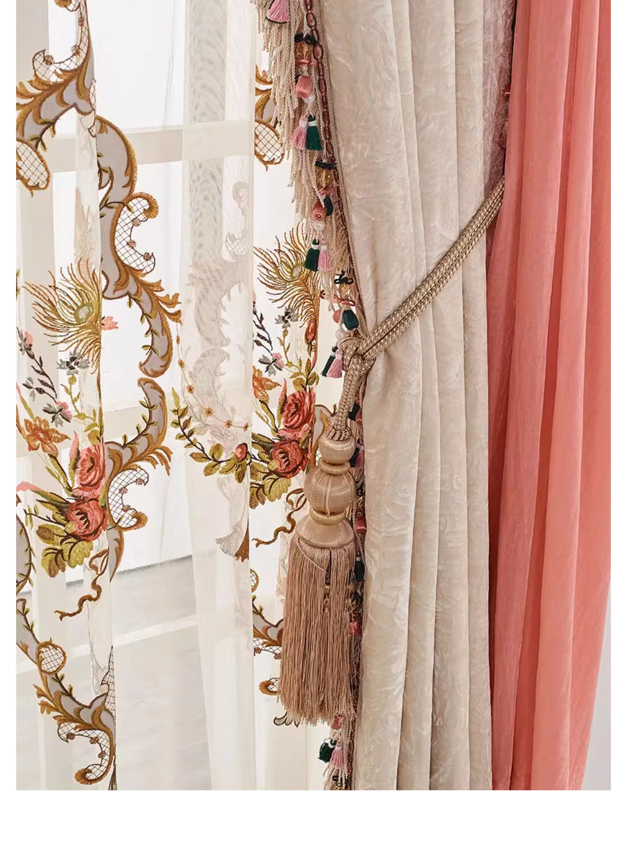 American High-end Customized Pink Beige Velvet Blackout Curtains for Living Room Bedroom French Window Balcony Window Villa