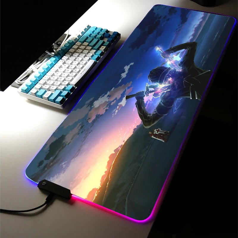 Sword Art Online RGB LED Light Led Large MousePad Anime Keyboard DeskMat Kirito XXL Room Carpet Gaming Accessories for Game LOL