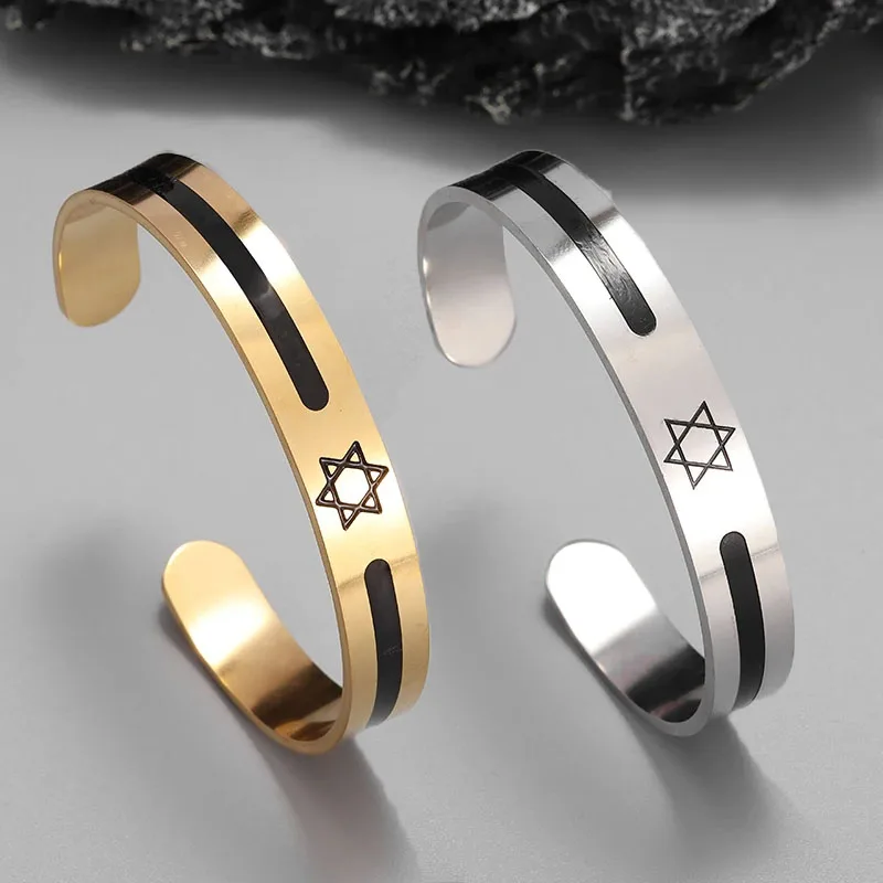 Stainless Steel Star of David Men\\\\\'s Bracelet Women\\\\\'s Fashion Adjustable Bracelet Hip Hop Rock Jewish Jewelry Gift