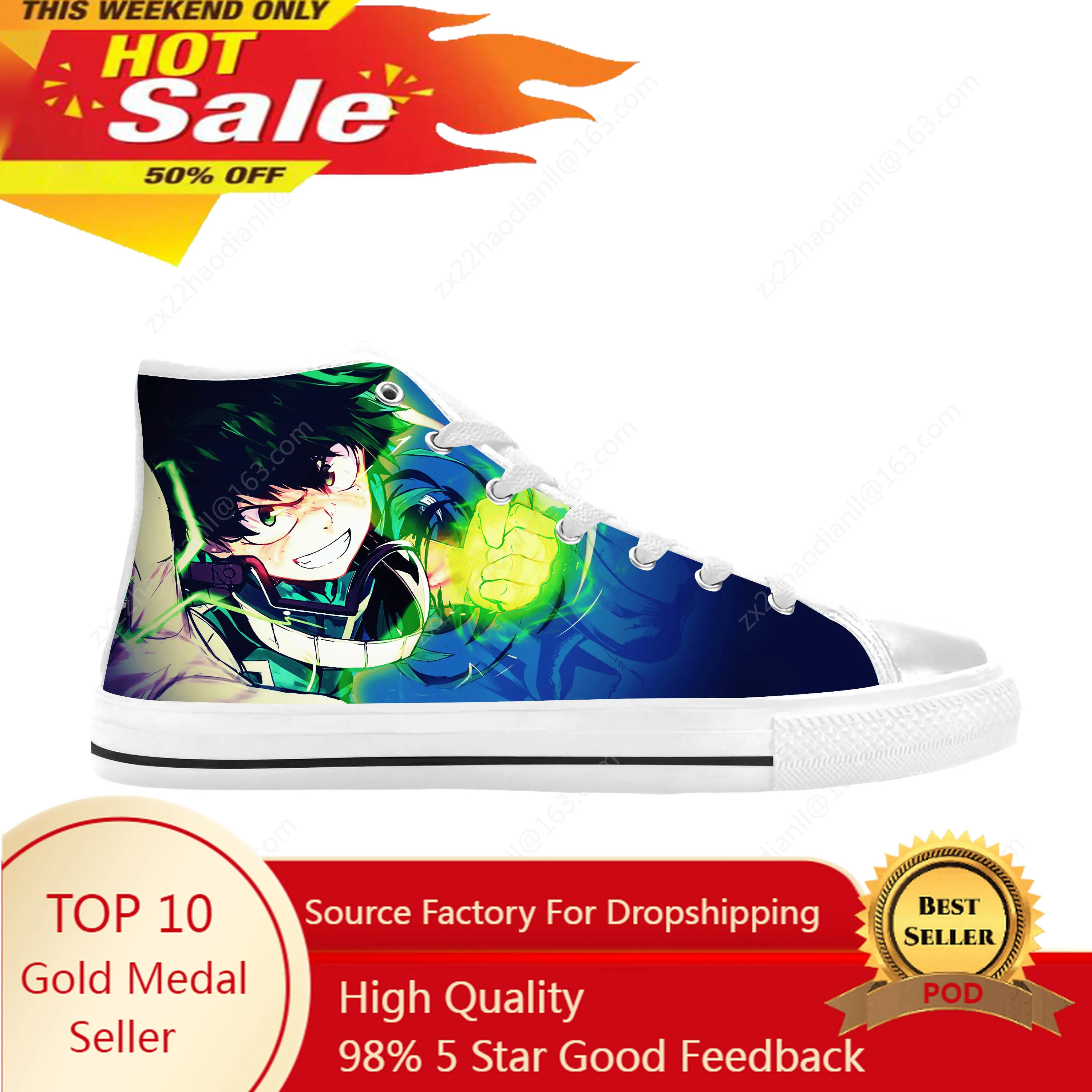 Anime Manga My Hero Academia Midoriya Izuku Deku Casual Cloth Shoes High Top Comfortable Breathable 3D Print Men Women Sneakers