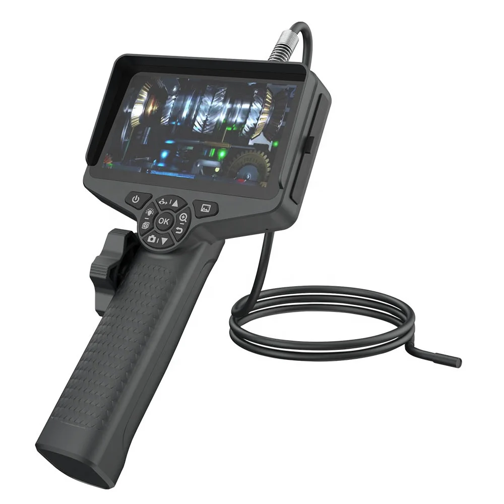Dual Lens Digital Borescope 6.5mm 2-Way 180° Industrial Endoscope 5'' HD LCD Video Inspection Camera for Car Repair Sewer Pipe