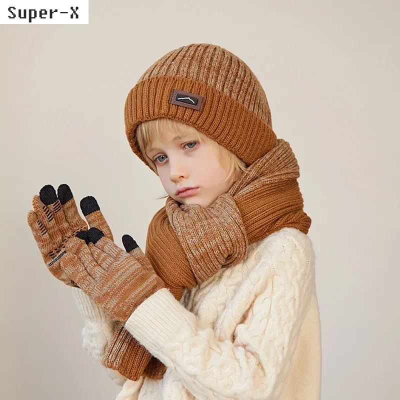 Set 3pcs 2pcs Children Winter Hat Scarf Gloves Boys Beanies Long Scarves Thick Plush Fleece Lined Winter Cap Kids Outdoor