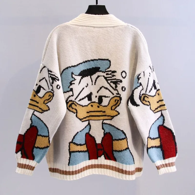 Disney Donald Duck Cute Cardigan Women Autumn Winter Long Sleeve Top Knitwear Y2k Korean Fashion Sweater Clothes