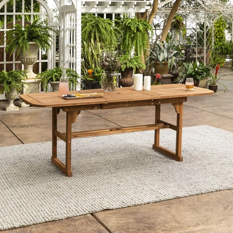 Maui Modern Solid Acacia Wood Slatted Patio Dining Table, 78 Inch, Brown US(Origin)