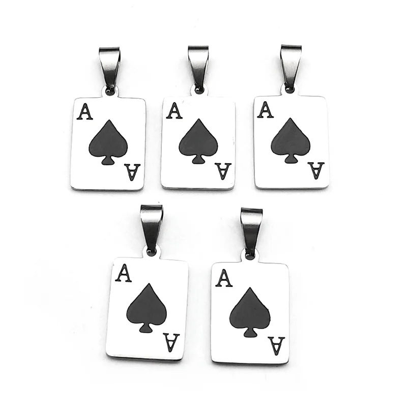 5PCS Stainless Steel Ace of Spades Playing Card Pendant Charm DIY Jewelry Making Accessories Poker Card Charm