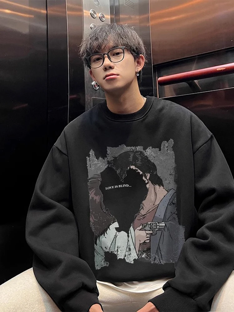 

Американская ретро-толстовка унисекс из плотного материала, весенне-осенняя, в стиле хип-хоп, уличная одежда, парная, свободного кроя, с принтом