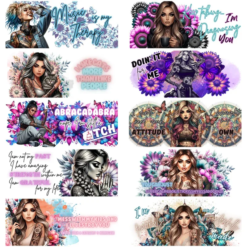 

Tattooed inspiring Series easy peel waterproof DIY Decals 3D transfers uvdtf stickers 16oz uv dtf cup wraps for Libbey Glasses