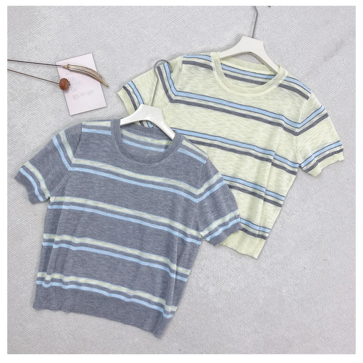 

Летний женский тонкий полосатый свитер с короткими рукавами, модный пуловер, свитер, базовый элегантный универсальный женский топ для поездок на работу