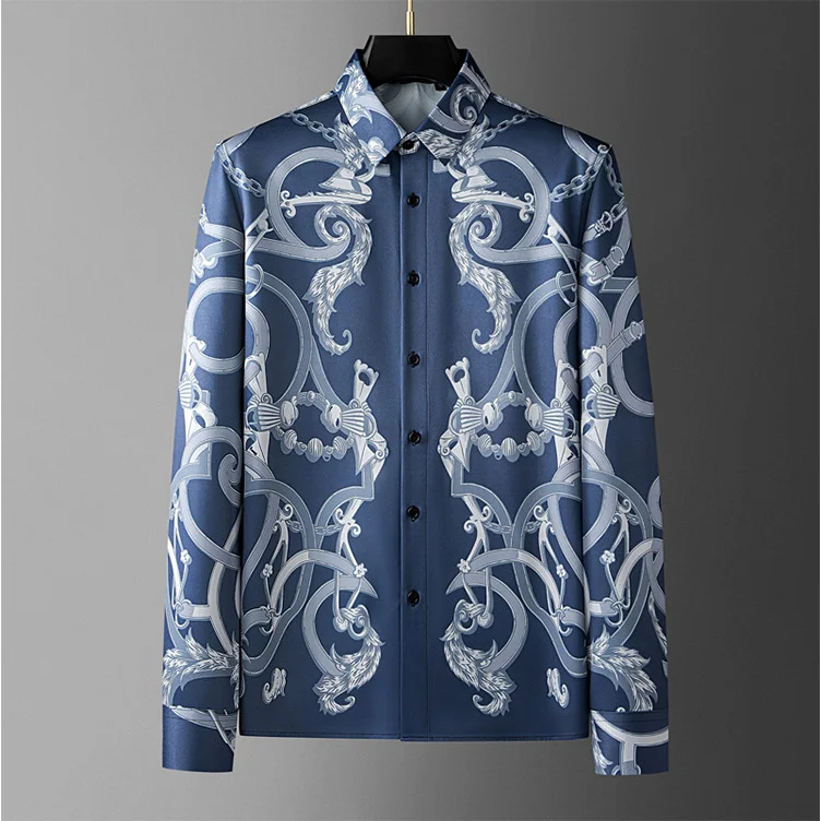 

Новая мужская длинная рубашка с принтом, формальная, в стиле кэжуал, с толстым воротником, не требующая глажки, с защитой от сминания, приталенная, в американском стиле