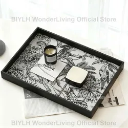 Retro Decorative Tray Home Decoration Leather Storage Tray Jewelry Display Tray Porch Key Storage Plate Animal and Plant Pattern