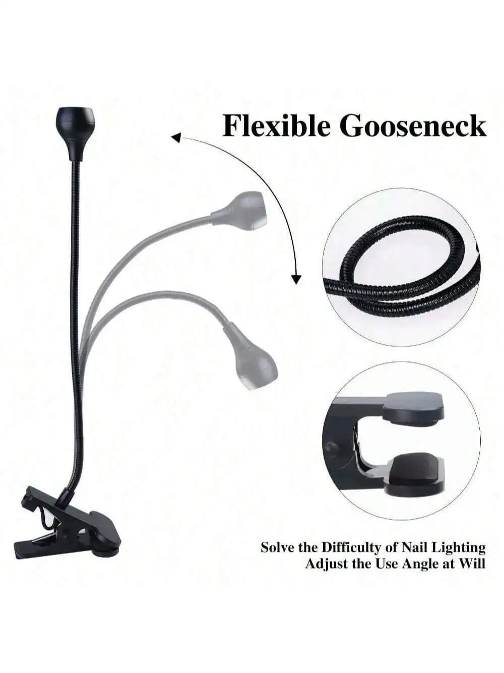 قطعة واحدة من مصباح مانيكير صغير، مع مشبك، قابل للانحناء، مرن للغاية، يعمل بمنفذ USB، بدء تشغيل من قطعة واحدة
